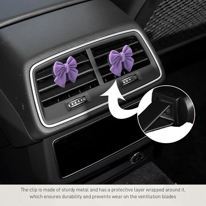 6PCS Bow Car Air Vent Clips, Cute Car Air Freshener Outlet Vent Clip, Coquette Bow Car Diffuser Perfume Clip, Universal Auto Air Conditioning Accessories for Women Girls (Purple, 6PCS)