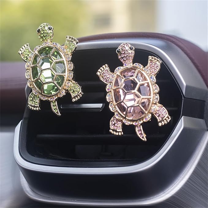 2 PCS Turtle Car Air Vent Clips, Lovely Tortoise Car Interior Decor Car Aroma Diffuser Vent Clip Car Air Freshener Vent Clips Car Accessories Decoration for Girls（Bling Green）