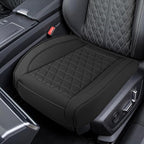 Luxury Faux Leather Car Seat Cover, Anti-Slip Waterproof Universal Front Bottom Seat Protector with Storage Pocket, Triangular Pattern Vehicle Seats Cushion for Sedans, SUVs, Trucks (Black)