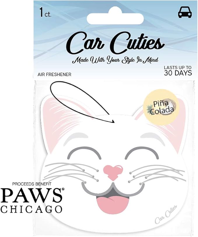 Cute CAT CAR AIR FRESHENER - Cute Cat Design, Long-Lasting Scent, Portion of Proceeds Benefit PAWS Chicago (Pina Colada - Pack of 3)