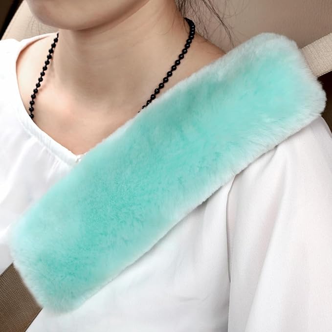 Soft & Cozy Australian Sheepskin Car Seat Belt Covers,2 Pack Fluffy Seatbelt Pads, Genunie Sheepskin Fur Shoulder Straps Cushions for Adults Kids Women and Men (Mint Green)
