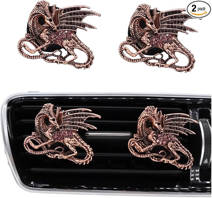 Dragon Car Vent Clips Car Air Freshener 2pcs Dragon Car Accessories for Women Copper Anime Car Interior Decor Refillable Car Diffuser for Essential Oil