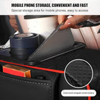 Car Armrest Cushion, 5-in-1 Nappa Leather Vehicle Centre Console Cover with 2 Storage Pockets, Cup Phone & Phone Holder, Multifunctional Auto Organiser Accessories, Universal Fit (Black/Red)