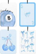 Blue Coquette Bows Car Air Freshener 4Pcs, Blue Retro Cherry Car Accessories Interior, Lucky You Bows Aesthetic Cars Decor Trendy Y2K Kawaii Girly Air Freshie Preppy Gifts for Women Girls (Vanilla)