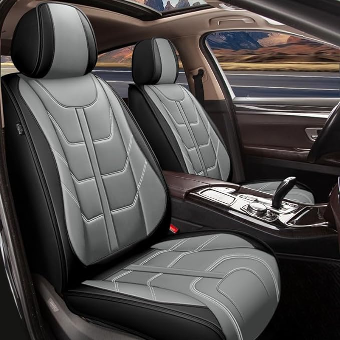TTX LIGHTING Car Seat Covers fit for Ford Bronco Sport 2021-2026 Full Set: Premium Leather Automotive Seat Cover with Airbag Compatible Waterproof (5 Seats, Black & Gray)