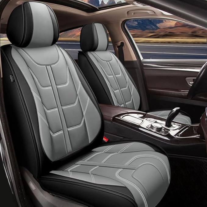 TTX LIGHTING Car Seat Covers fit for VW/Volkswagen Taos 2022-2026 Full Set: Premium Leather Automotive Seat Cover with Airbag Compatible Waterproof (5 Seats, Black & Gray)