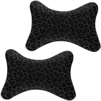 Car Neck Support Pillow 2 Pcs for Neck Pain Relief, Compatible with Dark Gray Black Leopard Cheetah Print Bone Shape Headrest Pillow for Car Seat with Soft Memory Foam