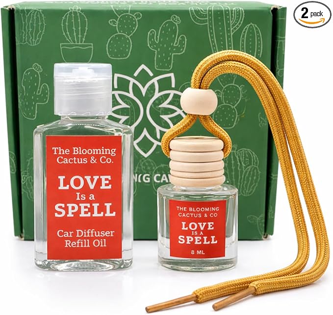 Car Air Freshener with 30ml Refill – Hanging Car Diffuser Oil, Long-Lasting Phthalate-Free Scent – Hanging Car Air Freshener + Refill. (Love Spell (Type), 8 ml)