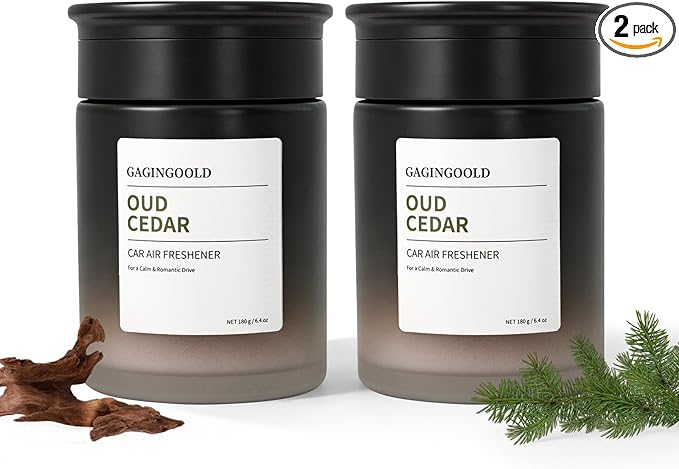 Car Air Freshener, Sandalwood Pine Scent Diffuser with Rotating Cap for Adjustable Fragrance Intensity, Gel Odor Eliminator for Home Car Bathroom, Every 6.4 oz Lasts 90 Days, 2 Pack, Black