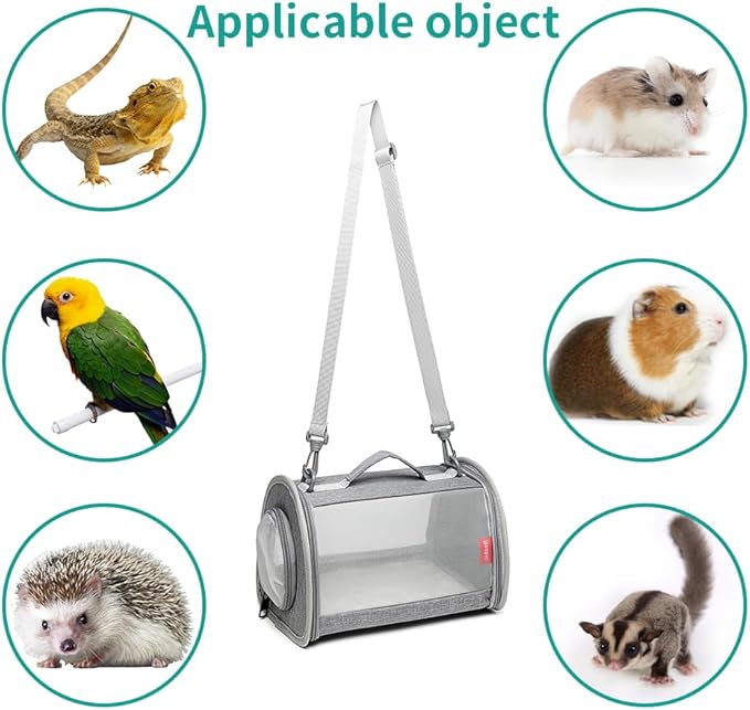 Guinea Pig Carrier Travel Small Animal Carrier Bag Lizard Bird Rabbit Carrier Cage Squirrel Breathable Bag Portable Travel Hamster Small Pet Hangbag (Small, Gray)