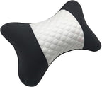 Car Neck Pillows Both Side Pu Leather 2pieces Pack Headrest Fit for Most Cars Filled Fiber Universal Car Pillow (White)