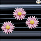 3PCS Daisy Flower Car Dashboard Air Vent Trim Clip, Cute Daisy Air Conditioner Outlet Clip Car Charm for Women, Car Air Vent Clip Auto Interior Decoration for Girls Present (Pink)