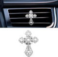 Bling Car Dashboard Air Vent Trim Clips, Crystal Rhinestone Air Vent Clips, Car Interior Decoration Accessories, Cross Air Conditioning Outlet Clip for Women Girls (Silver, 1PCS)
