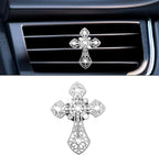 Bling Car Dashboard Air Vent Trim Clips, Crystal Rhinestone Air Vent Clips, Car Interior Decoration Accessories, Cross Air Conditioning Outlet Clip for Women Girls (Silver, 1PCS)