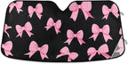 Pink Bow Black Windshield Sunshade Car Sun Shade Front Window Shade for Truck SUV Blocks UV Rays Sun Reflector Visor Protector Accordion Folding