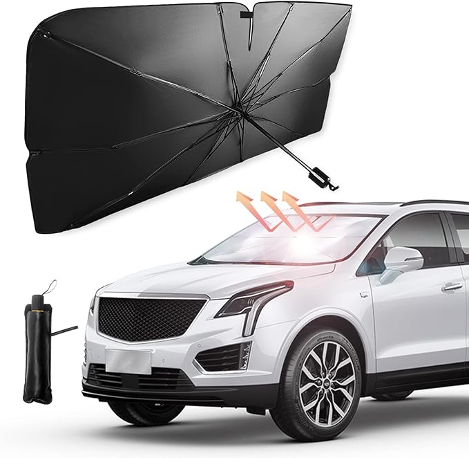 Car Windshield Sun Shade Umbrella, Reflects UV Rays and Protects Dashboard from Sun, Foldable Shade Front Windshield Car Accessories Interior (59x33.4 Inches)