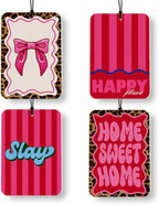 Hot Pink Cheetah Print Car Air Freshener 4 Pcs, Funky Y2k Coquette Bow Leopard Home Sweet Home Air Freshener Hanging Decor for Cars Closet Drawer Books Accessories Gifts