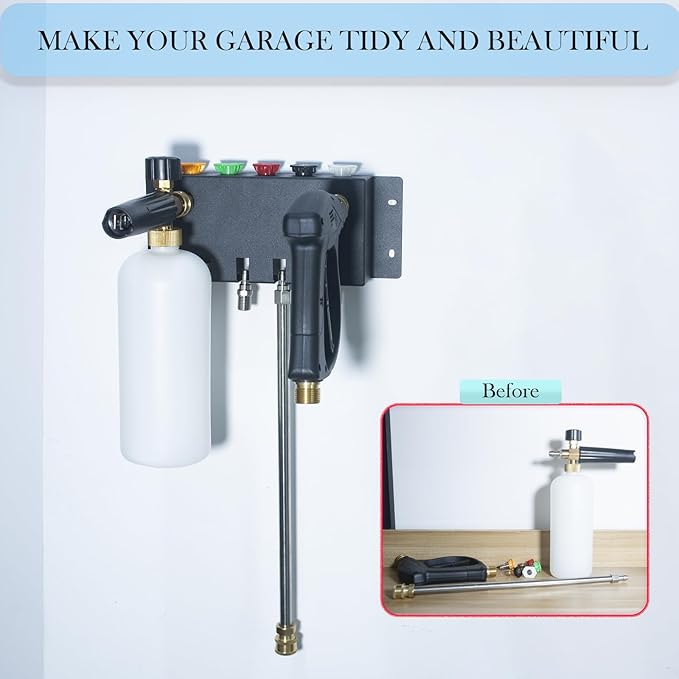 Pressure Washer Gun Holder-Foam Cannon Holder-for Foam Cannon,Pressure Washer Nozzle Tip and Pressure Wand Extension Storage Rack(fit 1/4" Quick Connector) Pressure Wwasher Accessories Holder