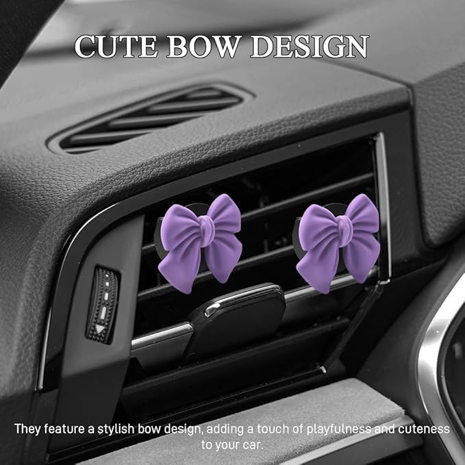 6PCS Bow Car Air Vent Clips, Cute Car Air Freshener Outlet Vent Clip, Coquette Bow Car Diffuser Perfume Clip, Universal Auto Air Conditioning Accessories for Women Girls (Purple, 6PCS)
