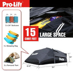 Pro-Lift Rooftop Cargo Carrier Waterproof – 15 Cubic Feet Softshell Roof Luggage Bag for All Cars with/Without Rack, Includes Anti-Slip Mat, Reinforced Straps, Door Hooks, Storage Bag