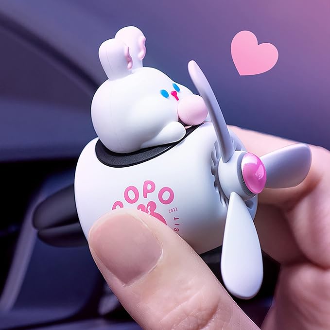 Car Air Freshener Cute Cartoon Rabbit Pilot Car Diffuser Rotating Propeller Automotive Air Outlet Fan Creative Car Perfume Decoration Cool Car Accessories