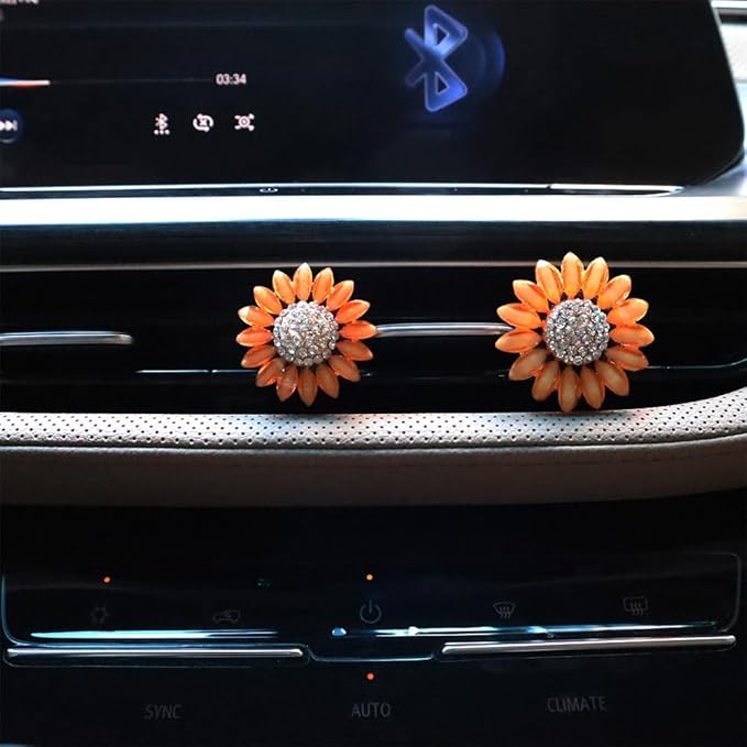 4pcs Sunflower Air Vent Clips Car Air Freshener Bling Sunflower Car Accessories for Women Car Interior Decorations Yellow Beige 2 sizes Refillable Flowers Car Vent Clips