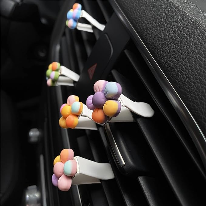 5 Pieces Vibrant Flower Car Air Vent Clips Cute Car Interior Decoration Accessories Colorful Car Charm Air Freshener for Girls Women