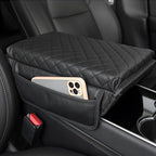 zipelo Car Armrest Cushion, Carbon Fiber Leather Auto Center Console Pad, Memory Foam Armrest Box with Storage Bag, Hand Rest Pillow with Organizer Pockets, Universal Fit for Most Vehicles (Coffee)