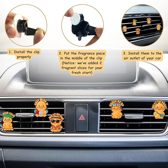 Duck Car Air Fresheners Vent Clips, Funny Cartoon Light Up Duck Air Freshener Car Accessories, Refillable Ducks Cars Fresheners for Women, Cute Ducks Gifts & Dashboard Decor