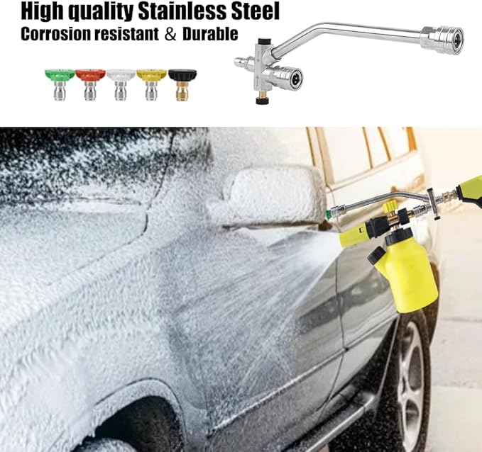 Dual Connector Lance, Dual Lance Pressure Washer Wand for Foam Cannon with 5 Pressure Washer Sprayer Nozzles, 1/4" Quick Connect