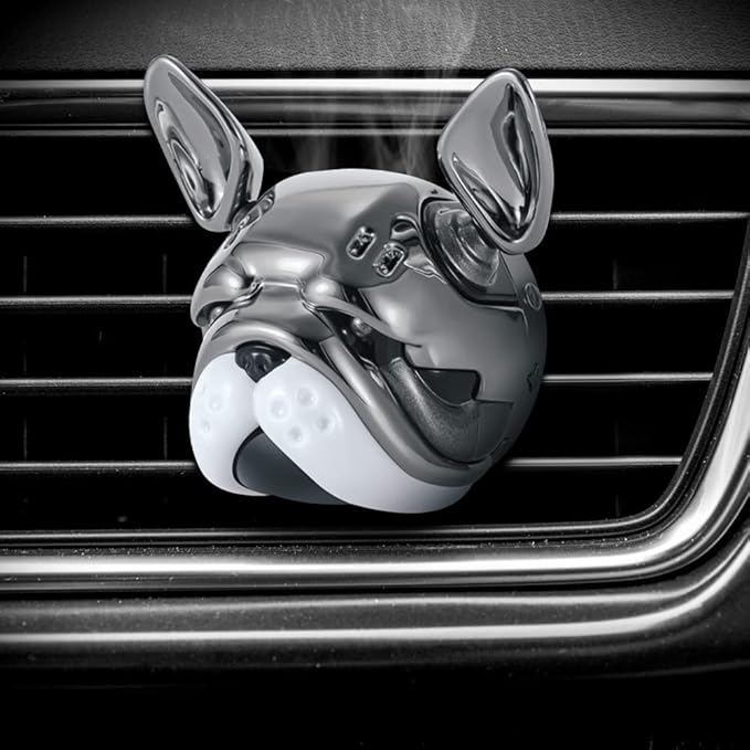 Katutude Car Essential Oil Diffuser Cute French Bulldog Car Air Freshener Perfume Decoration Car Air Conditioning Outlet Clip Aromatherapy Ornament, Silver