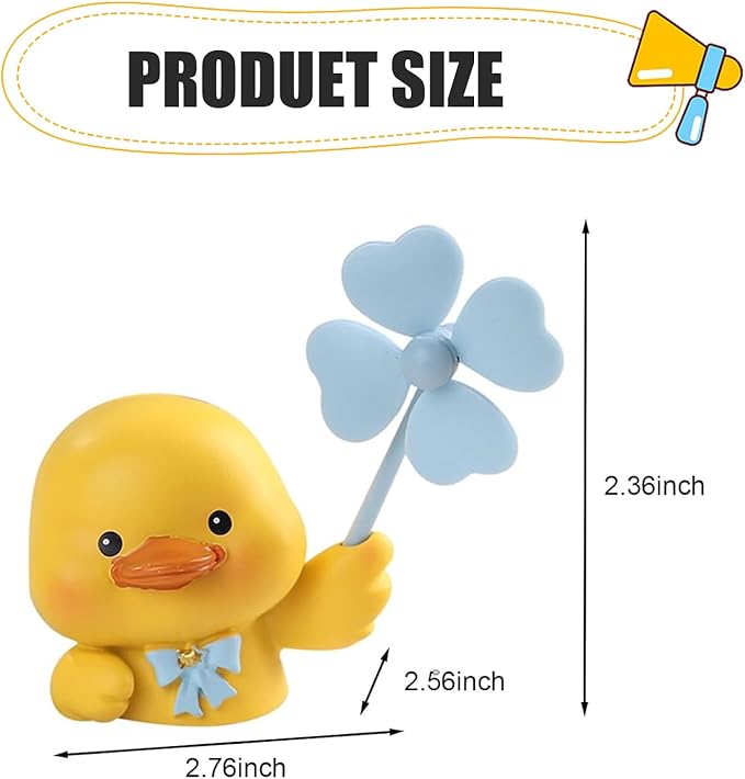Cute Duck Car Air Fresheners Vent Clips, Outlet Vent Fresheners with Rotating Windmill, Creative Dashboard Trim Clip with 2 Scented Pads, Universal Interior Decoration Accessories (Yellow)