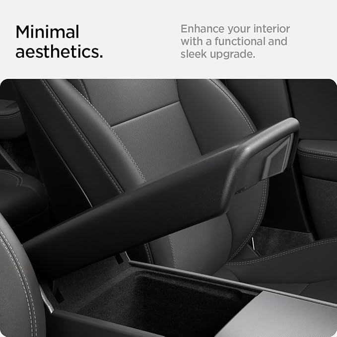 Spigen Center Console Armrest Cover for Tesla Model Y Juniper (Standard, Premium & Performance 2026/2025) and Model 3 Highland (Standard, Premium & Performance 2026/25/24) - Black