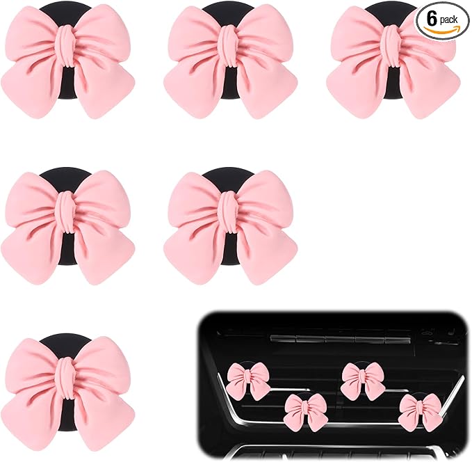 6 Pcs Pink Bow Car Air Vent Clips, Cute Air Freshener Clips for Car Interior Decoration Accessories