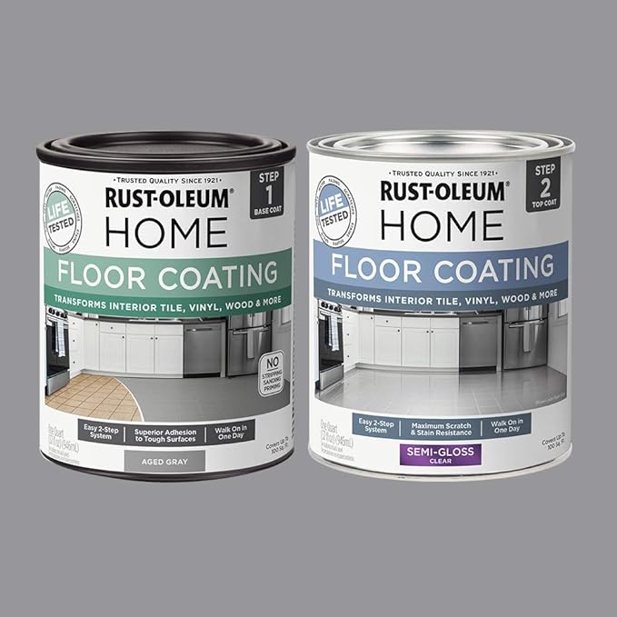 Rust-Oleum 367600 Home Interior Floor Coating Kit, Semi-Gloss Aged Gray