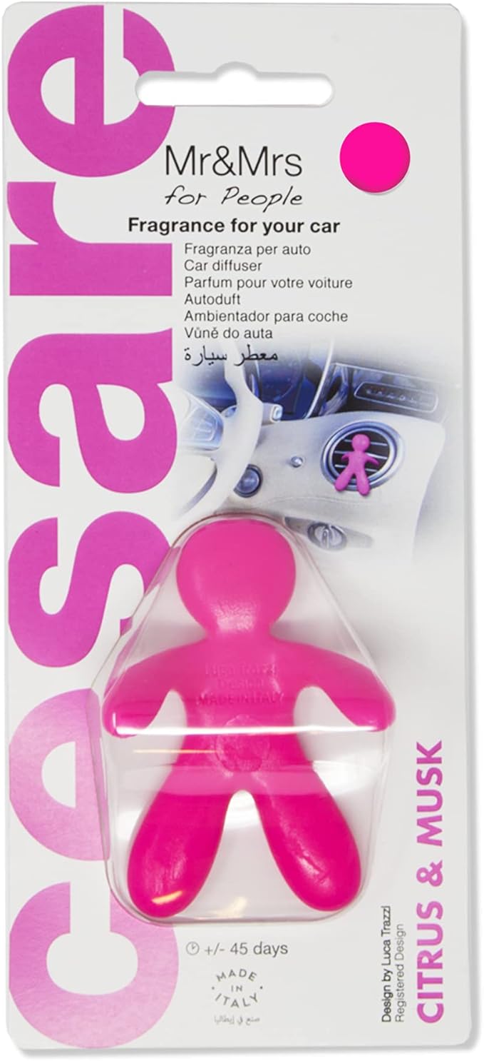 Cesare Car Air Freshener Citrus&Musk Fragrance Fuchsia Long Lasting 45 Days Air Vent Clip Uses Alcohol-Free Fragrance Oil Non-Toxic EVA Material