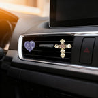 2PCS Bling Car Vent Clip Car Accessories, Crystal Rhinestone Cross and Heart Car Air Fresheners Vent Clips, Diamond Auto Air Conditioner Outlet Decoration Charm for Women