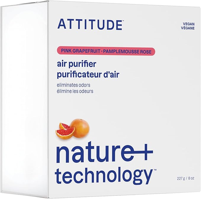 ATTITUDE Odor Eliminator with Activated Carbon, Plant-Based Air Purifier, Vegan, Pink Grapefruit Scent, 8 Ounces