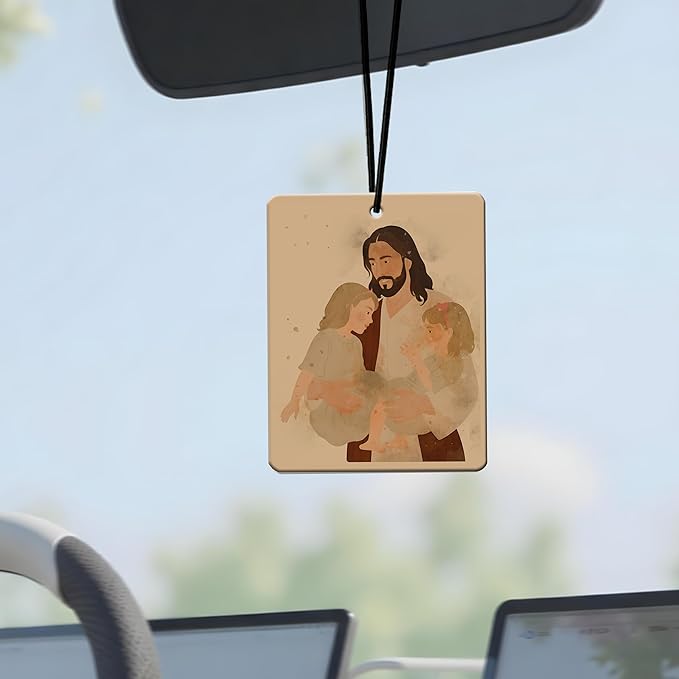 Jesus Car Air Freshener 4 Pcs, Watercolor Religious Scented Hanging Decor for Christian Women Men, Vehicles Home Church, Faith Based Mirror Gif