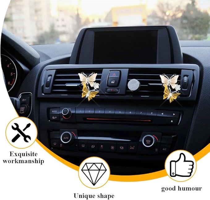 2PCS Car Air Fresheners Vent Clips, Butterfly Car Accessories, Sparkly Bling Dual Butterfly Auto Air Vent Clips, Automotive Cute Air Conditioning Outlet Decoration Universal for Women Girl