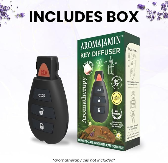 Discreet Car Key Aromatherapy Battery with Soft Touch Finish, Universal Thread Diffuser for On-the-Go Relaxation, Rechargeable Keychain Wellness Tool, Great Gift for Birthday, Holiday, or Everyday Use