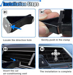Bling Car Dashboard Air Vent Trim Clips, Crystal Rhinestone Air Vent Clips, Car Interior Decoration Accessories, Cross Air Conditioning Outlet Clip for Women Girls (Silver, 1PCS)