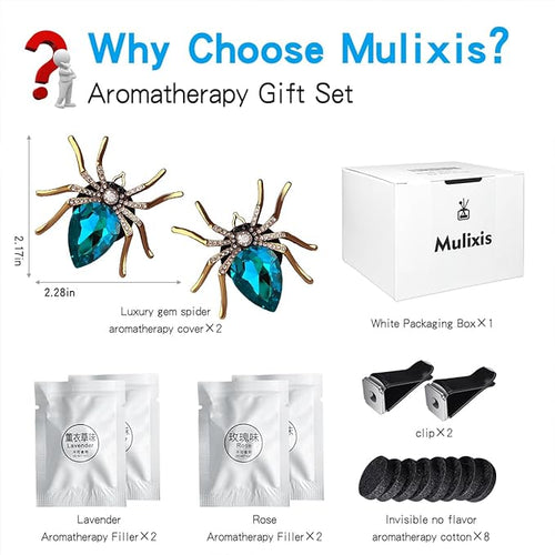 2 Pack Spiders Car Vent Clips Air Freshener Rhinestones Bling Aesthetic Car Vent Accessories Dash Blue Cool Goth Car Accessories