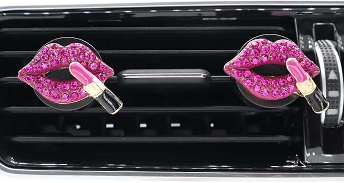 4pcs Red Purple Lips Car Vent Clips Air Freshener Dazzling Lipstick Girly Car Decor Accessories for Women Bling Car Interior Decorations Refillable Diffuser
