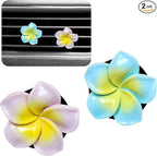2PCS Flower Car Air Vent Clips, Cute Plumeria Automotive Air Fresheners Vents Clips Decoration, Girly Flower Auto Perfume Diffuser Decor Charm for Women (Blue+Purple)