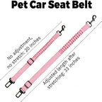 Dog Seat Belt for Car Adjustable Dog Safety Belt Leash 2 in 1 Latch Bar Attachment Dog Car Seatbelt with Elastic Nylon Bungee Buffer, Reflective Nylon Belt Tether Connect to Dog Harness 19-32in(Pink)