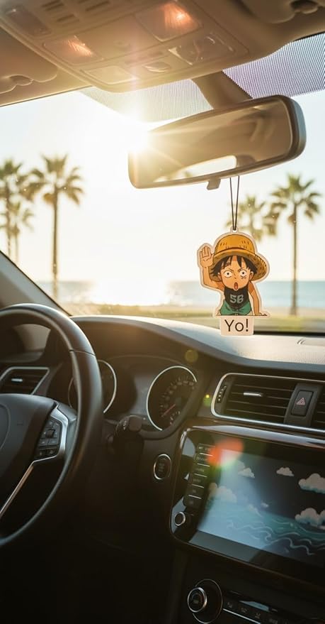 PumpCar 2 pieces Luffy kid double-sided hanging Japanese anime cherry-scented One Piece car air freshener Cool anime hanging air fresheners for rearview mirror Car Interior Accessories Household Gifts
