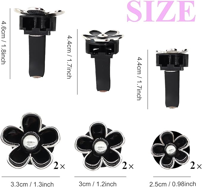 6pcs Flower Car Air Freshener Vent Clips,Girly Daisy Car Accessorie for Women,3 Sizes Sparkle Black Silver Flowers Vent Clips Decor,Refillable Diffuser