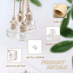 20 Pcs Car Air Freshener Diffuser, Empty Refillable Clear Square Glass Essential Oil Hanging Decor Aromatherapy Fragrance Pendant Vials With Wooden Caps & String