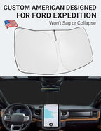 Proadsy 2026 Upgrade Front Windshield Sun Shade Foldable Sunshade Protector Custom Fit 2018-2024 Ford Expedition Accessories